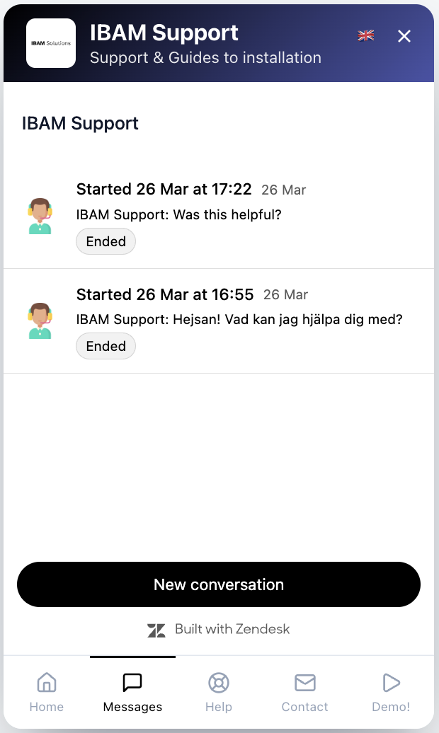 Widget Messages tab